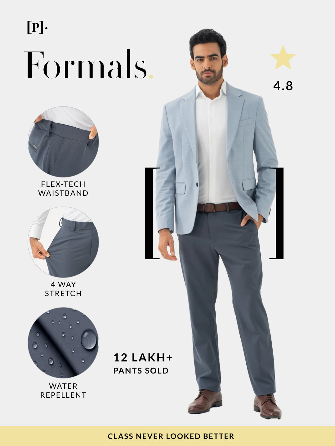 Thunder Grey Water Repellent Relaxed Fit Stretch Formal Pants