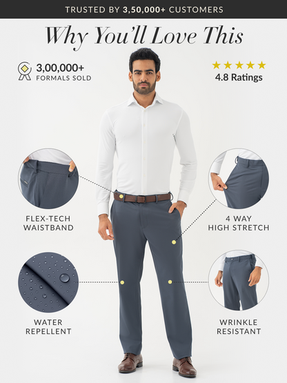 Thunder Grey Water Repellent Relaxed Fit Stretch Formal Pants