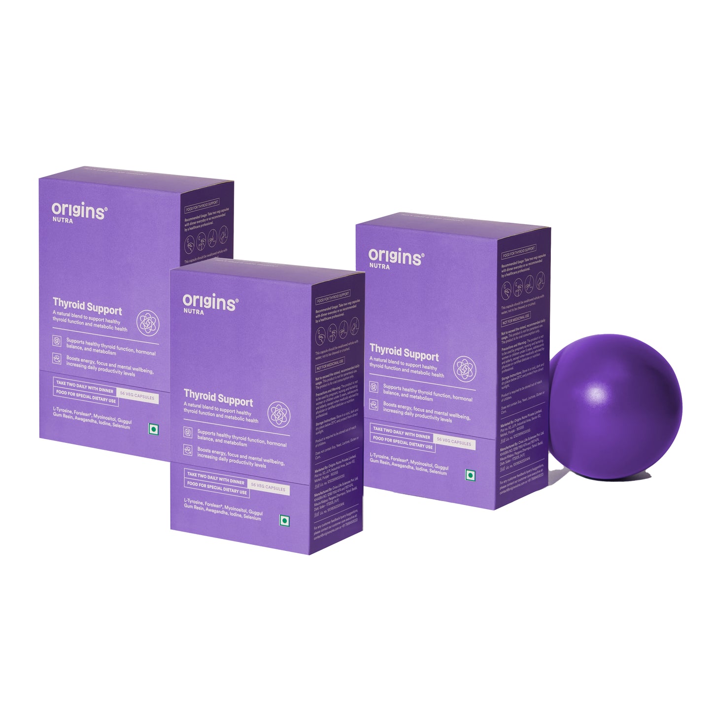 Origins Nutra Thyroid Support | Support Healthy Thyroid Function, Maintain Hormonal Balance | ForsLean, ShodenGMP Certified | For Men & Women | 56 Veg Capsules