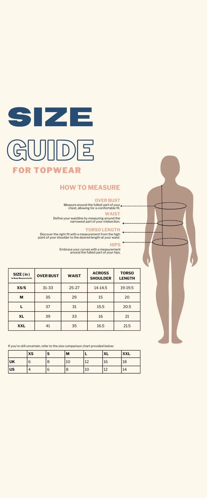 Size Chart for Sky Blue Zip-It-Up Top