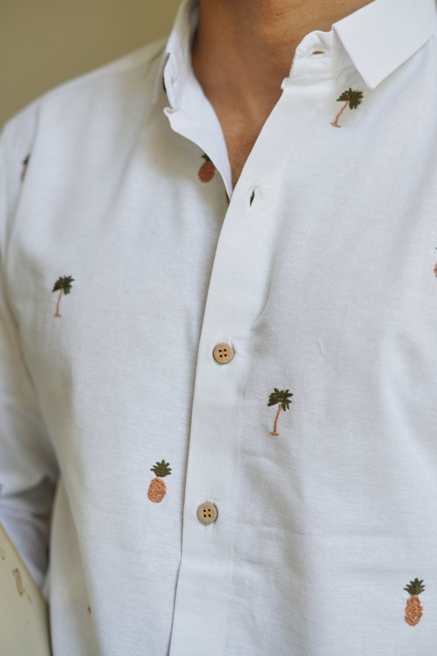 Tropic Grove Cotton Regular Fit White Embroidered Shirt | Hamptons at Broadway