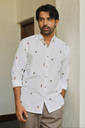 Tropic Grove Cotton Regular Fit White Embroidered Shirt | Hamptons at Broadway