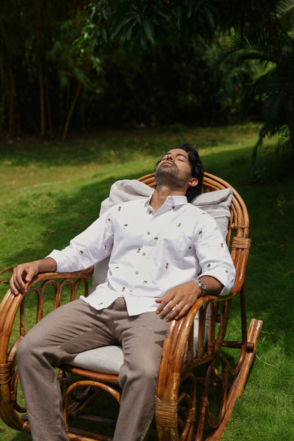 Tropic Grove Cotton Regular Fit White Embroidered Shirt | Hamptons at Broadway