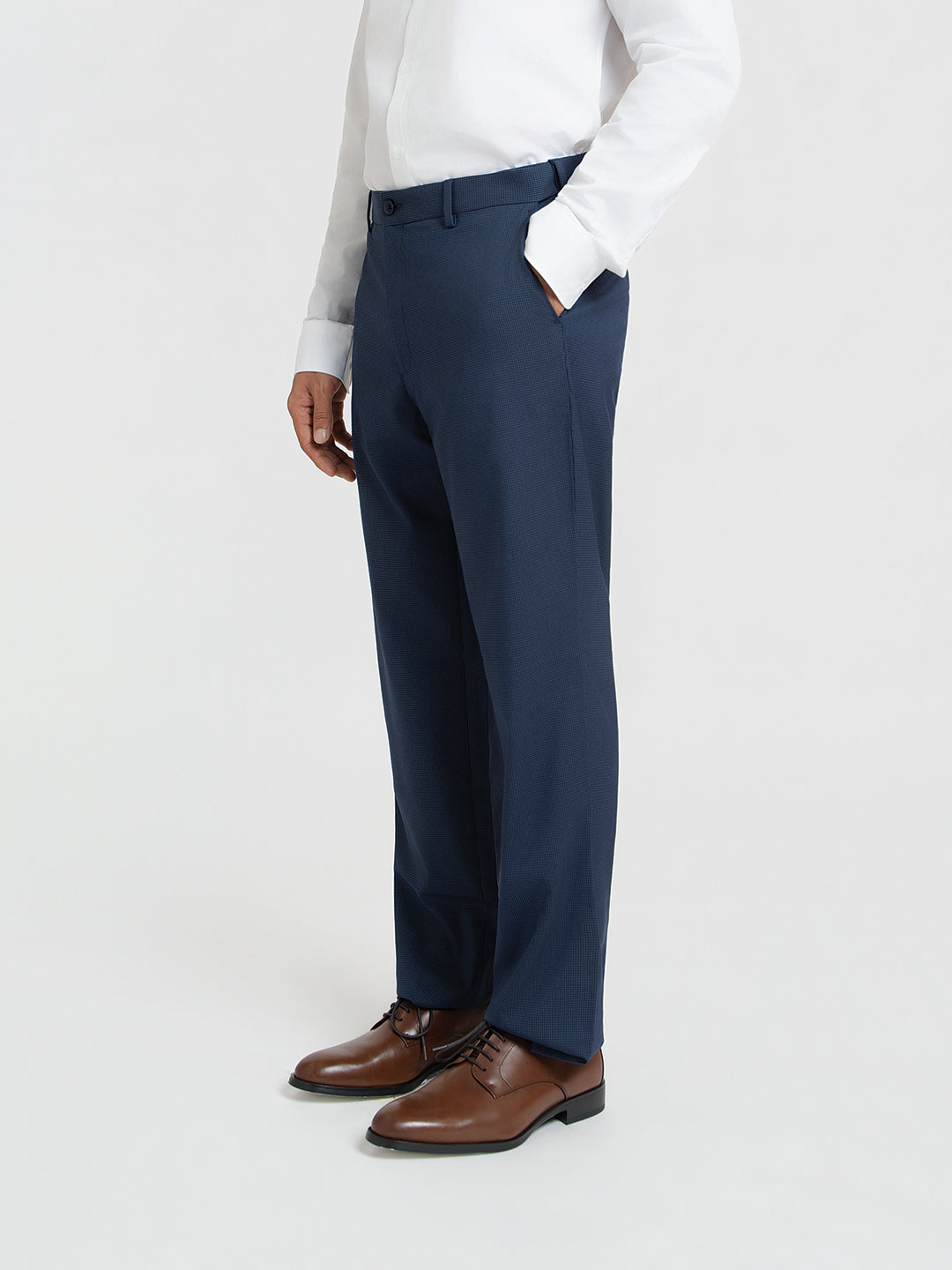 Offshore Blue Mini Checks Relaxed Fit Formal Trousers