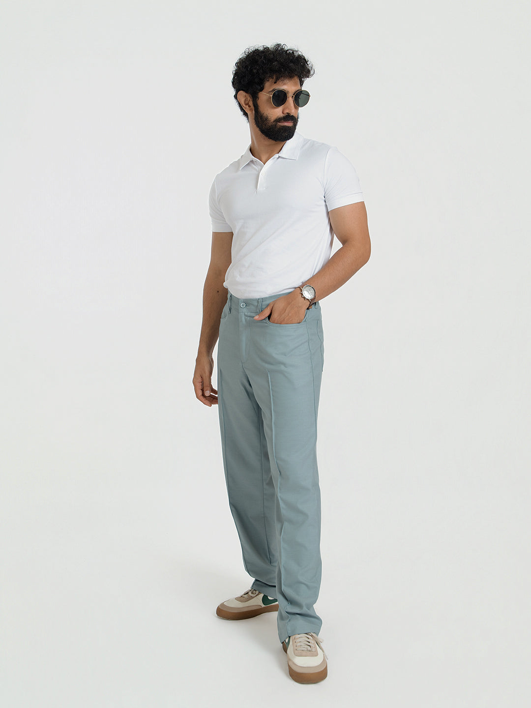 Korean Teal Relaxed Fit Pintuck Pants