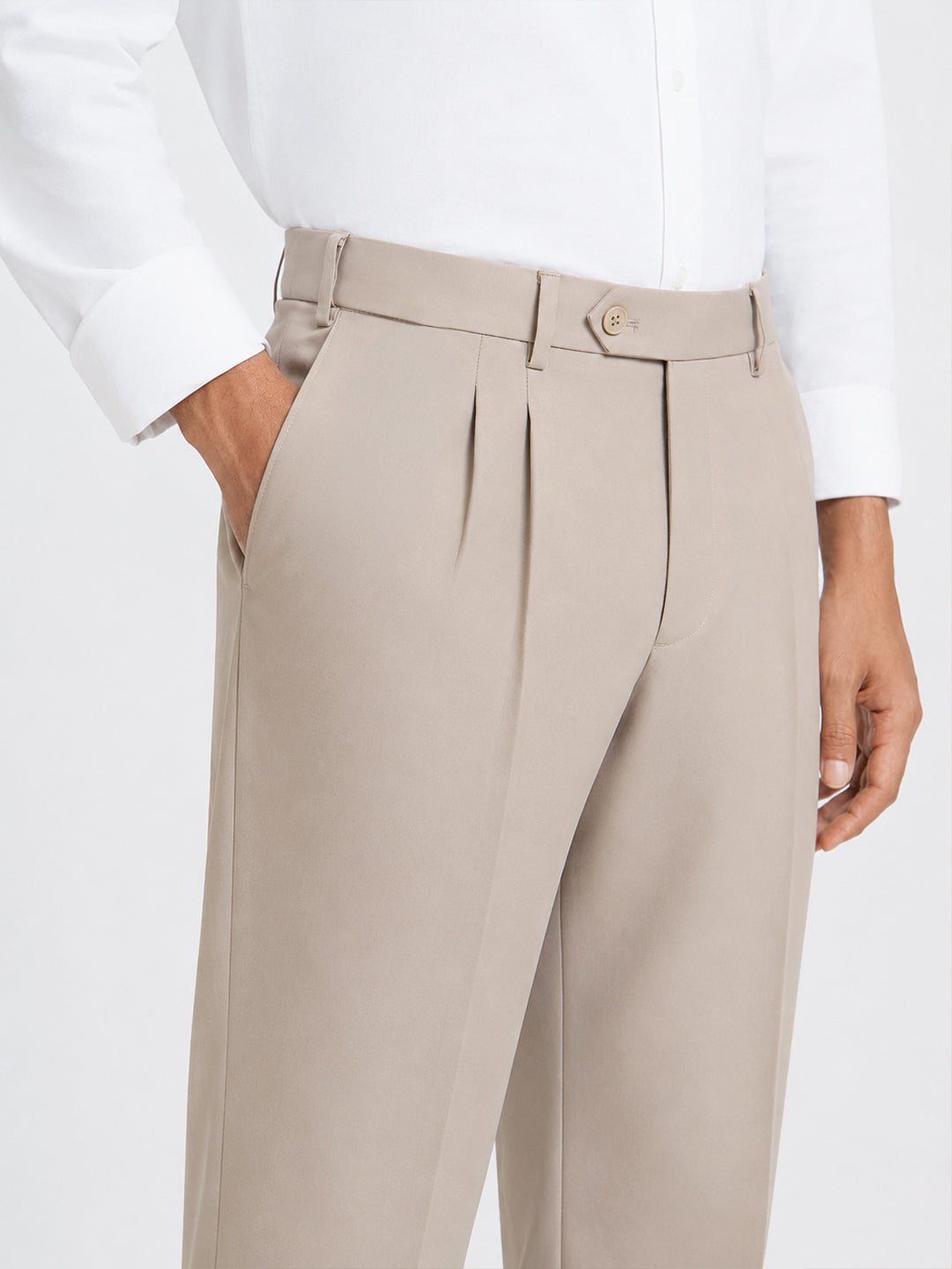 Japanese Beige Straight Fit Pleated Formal Trousers