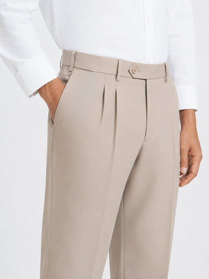 Japanese Beige Straight Fit Pleated Formal Trousers