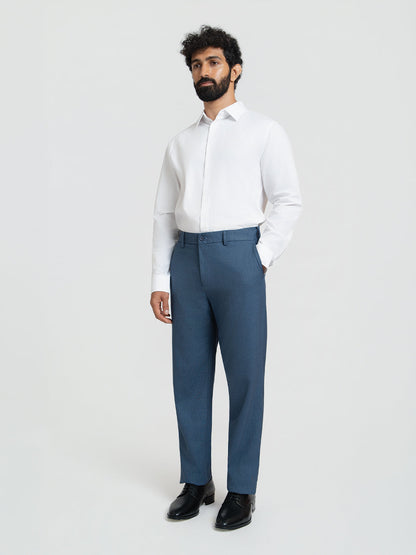 Dynasty Blue Checks Relaxed Fit Formal Trousers