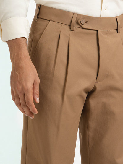 Japanese Brown Straight Fit Pleated Formal Trousers
