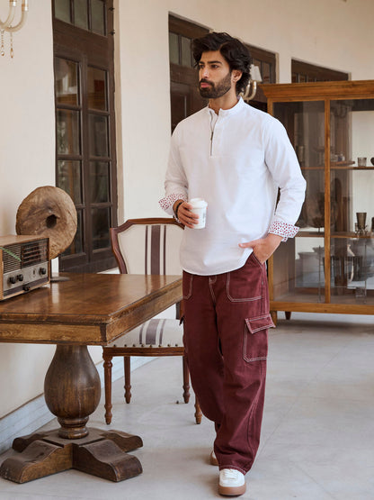 Poppy Print Oxford Weave White Shirt - Zipping