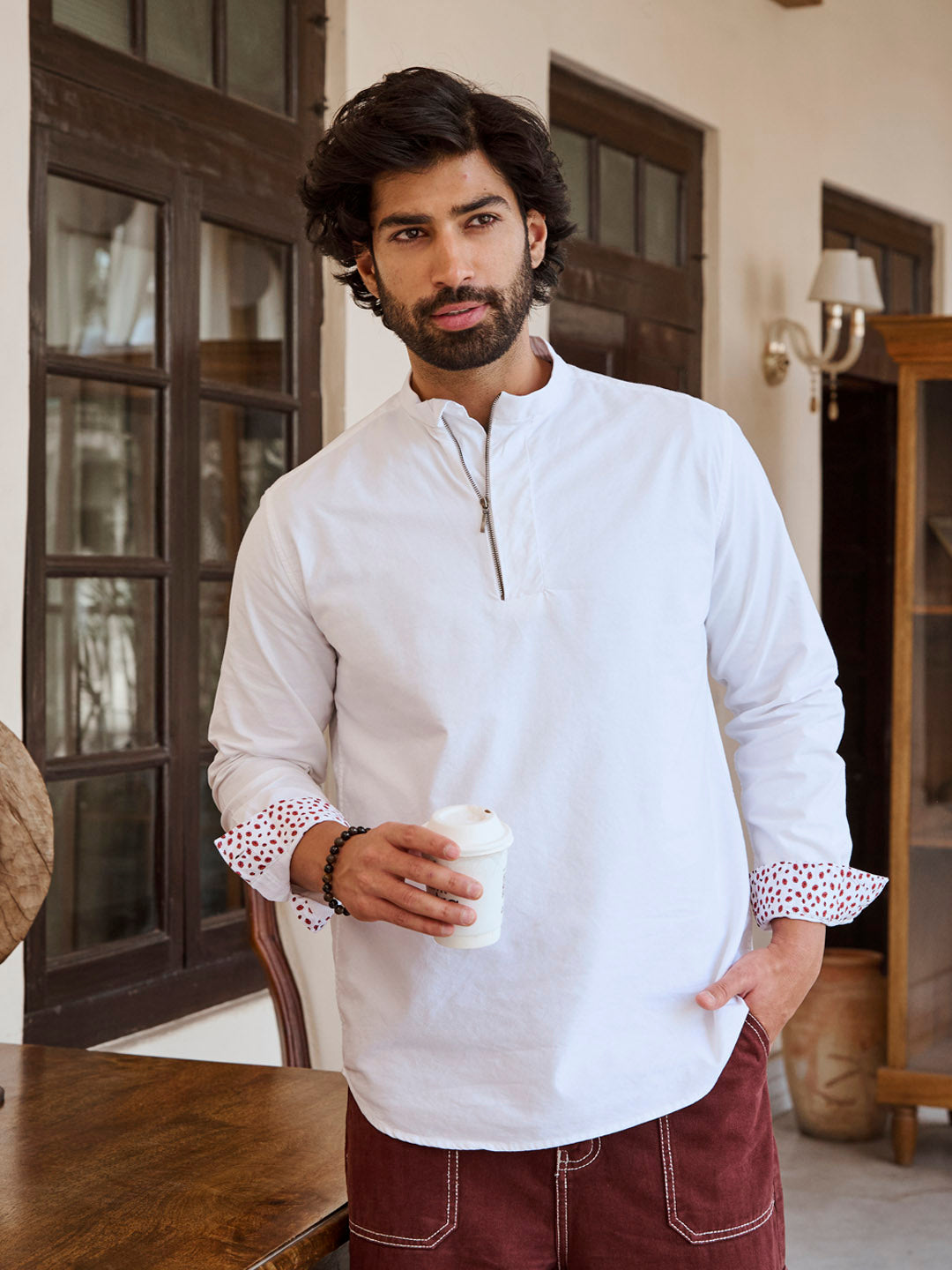 Poppy Print Oxford Weave White Shirt - Zipping