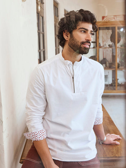 Poppy Print Oxford Weave White Shirt - Zipping