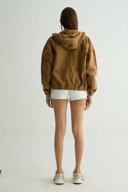 Mocha Brown Denim Hoodie