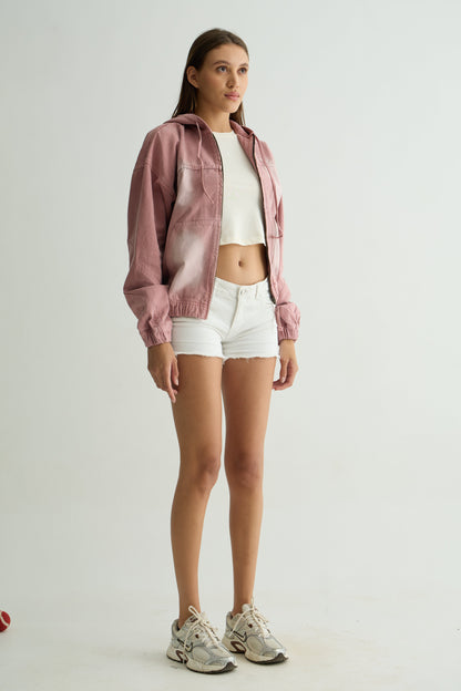 Pink Washed Denim Hoodie