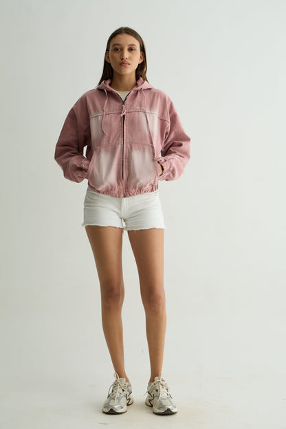 Pink Washed Denim Hoodie