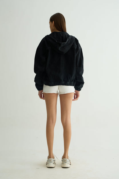 Black washed Denim Hoodie