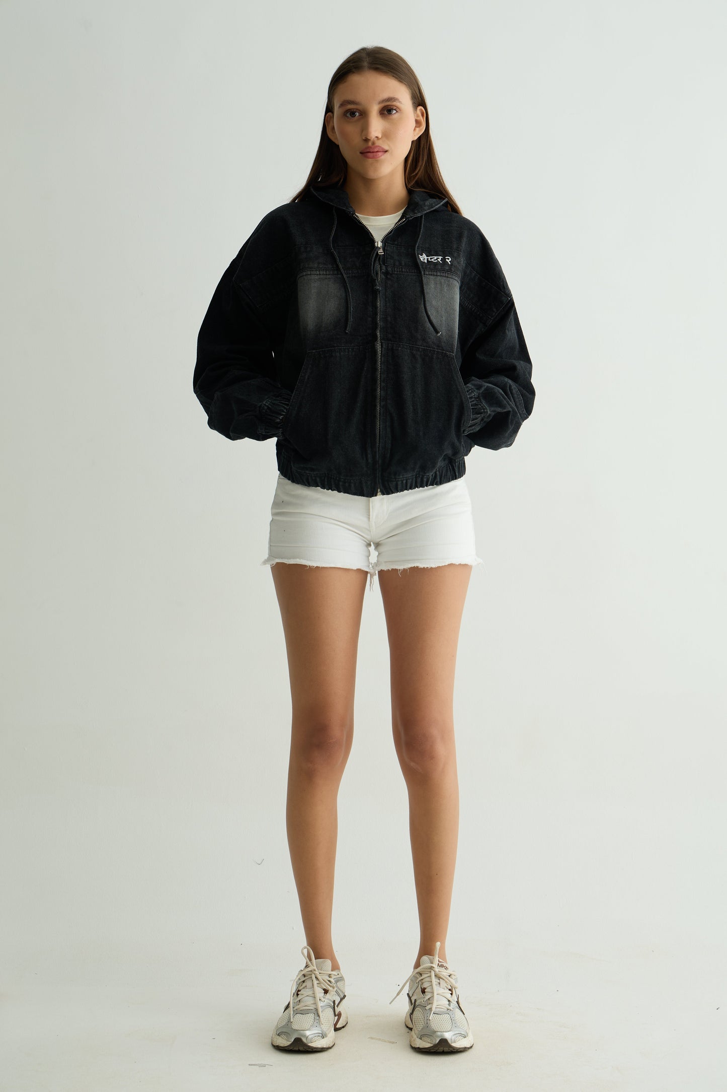 Black washed Denim Hoodie