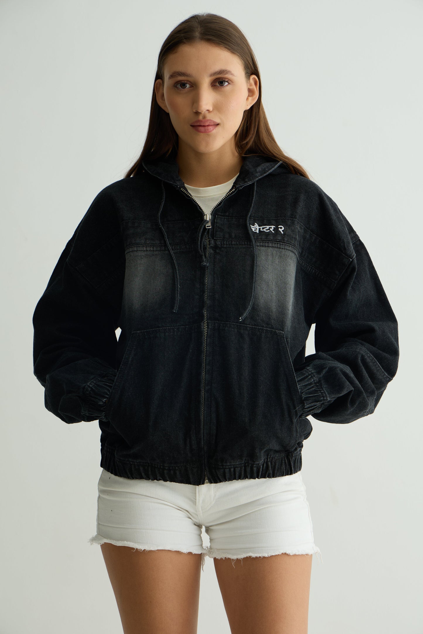 Black washed Denim Hoodie