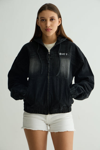 Black washed Denim Hoodie