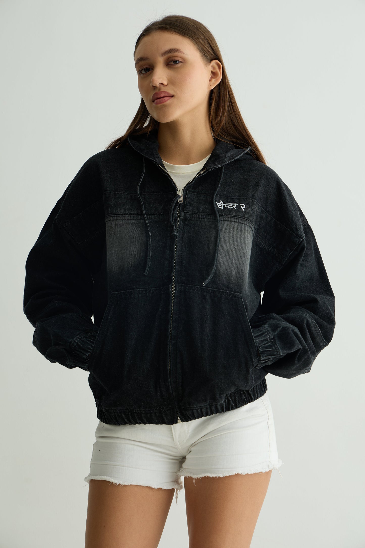 Black washed Denim Hoodie