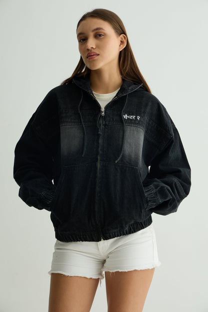 Black washed Denim Hoodie