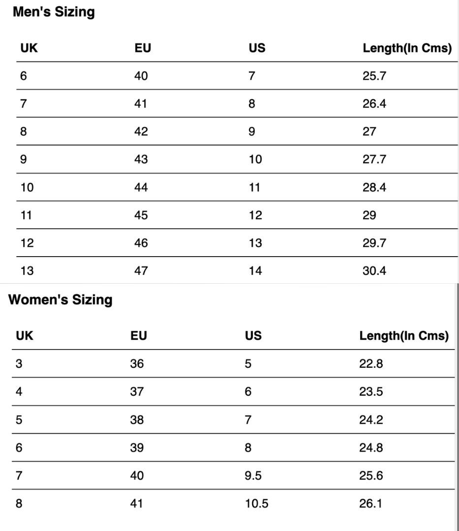 Size Chart for Gully Number 002 - 1980 Wizard Red (Women)