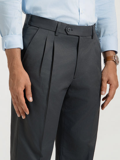 Japanese Grey Straight Fit Pleated Formal Trousers