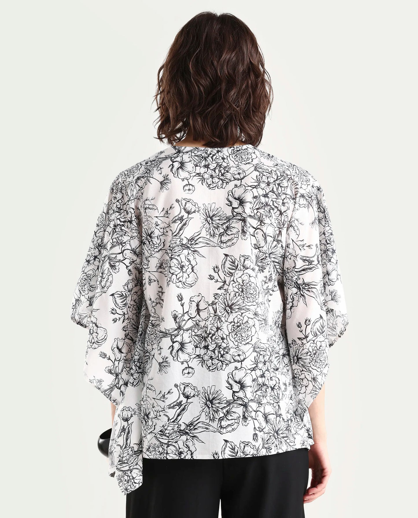 Rareism Women's Vasil White Cotton Half Sleeve V-Neck Regular Fit Floral Print Top