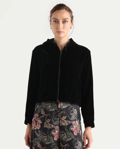 Rareism Women's Velbom-T Black Polyester Spread Collar Regular Fit Jacket | RAREISM at Broadway