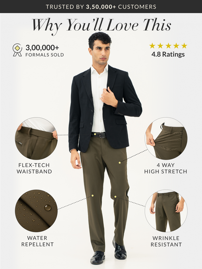 Verdant Olive Water Repellent Relaxed Fit Stretch Formal Pants