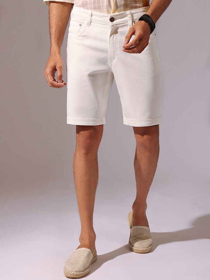 White Solid Denim Shorts | Kingdom Of White at Broadway