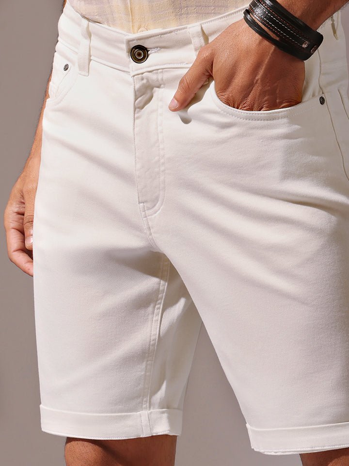 White Solid Denim Shorts | Kingdom Of White at Broadway