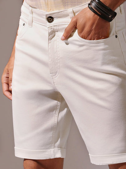 White Solid Denim Shorts | Kingdom Of White at Broadway