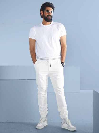 White Solid Jogger Pants