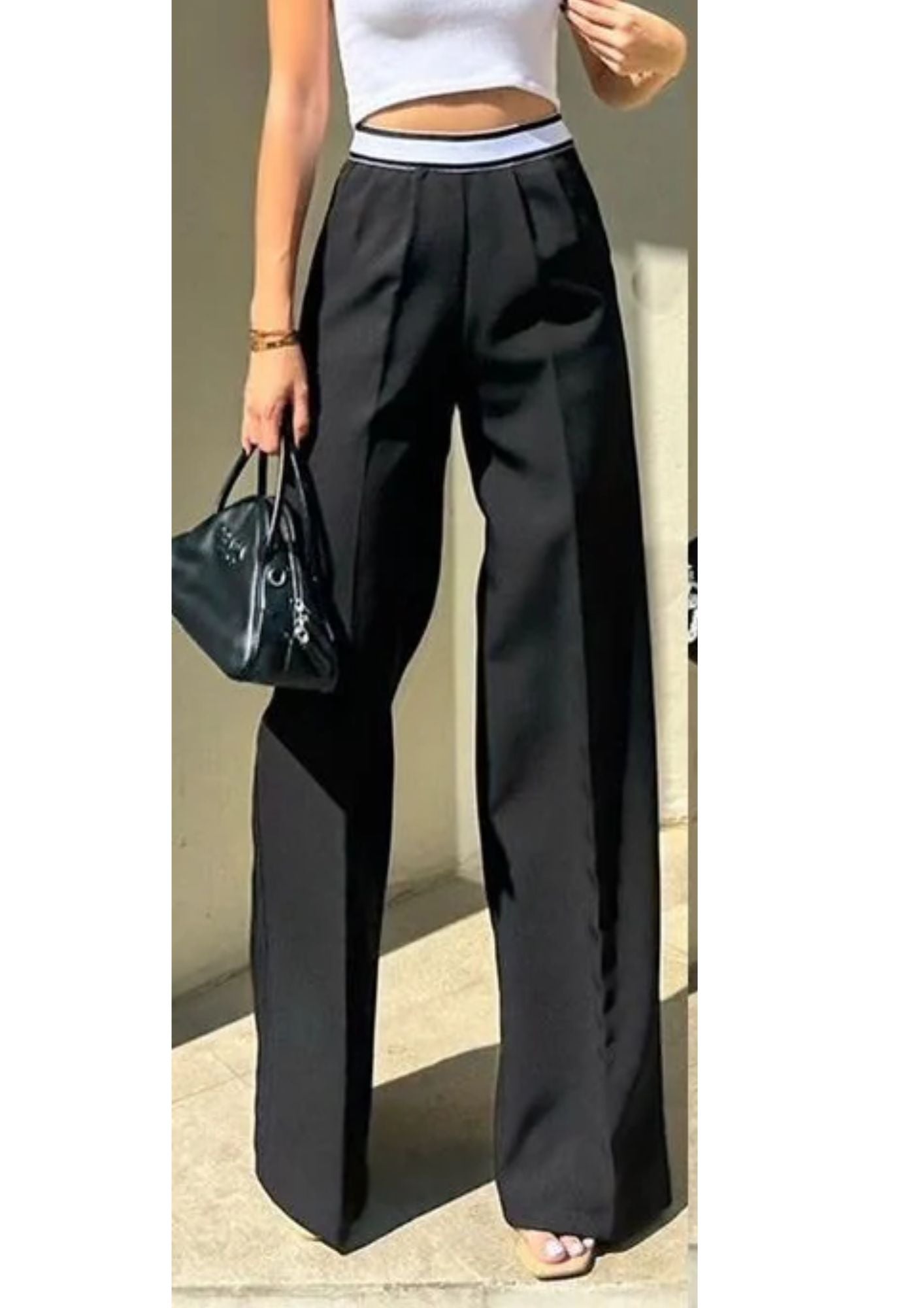 WAISTBAND BLACK FLARED TROUSER | De Novoo at Broadway