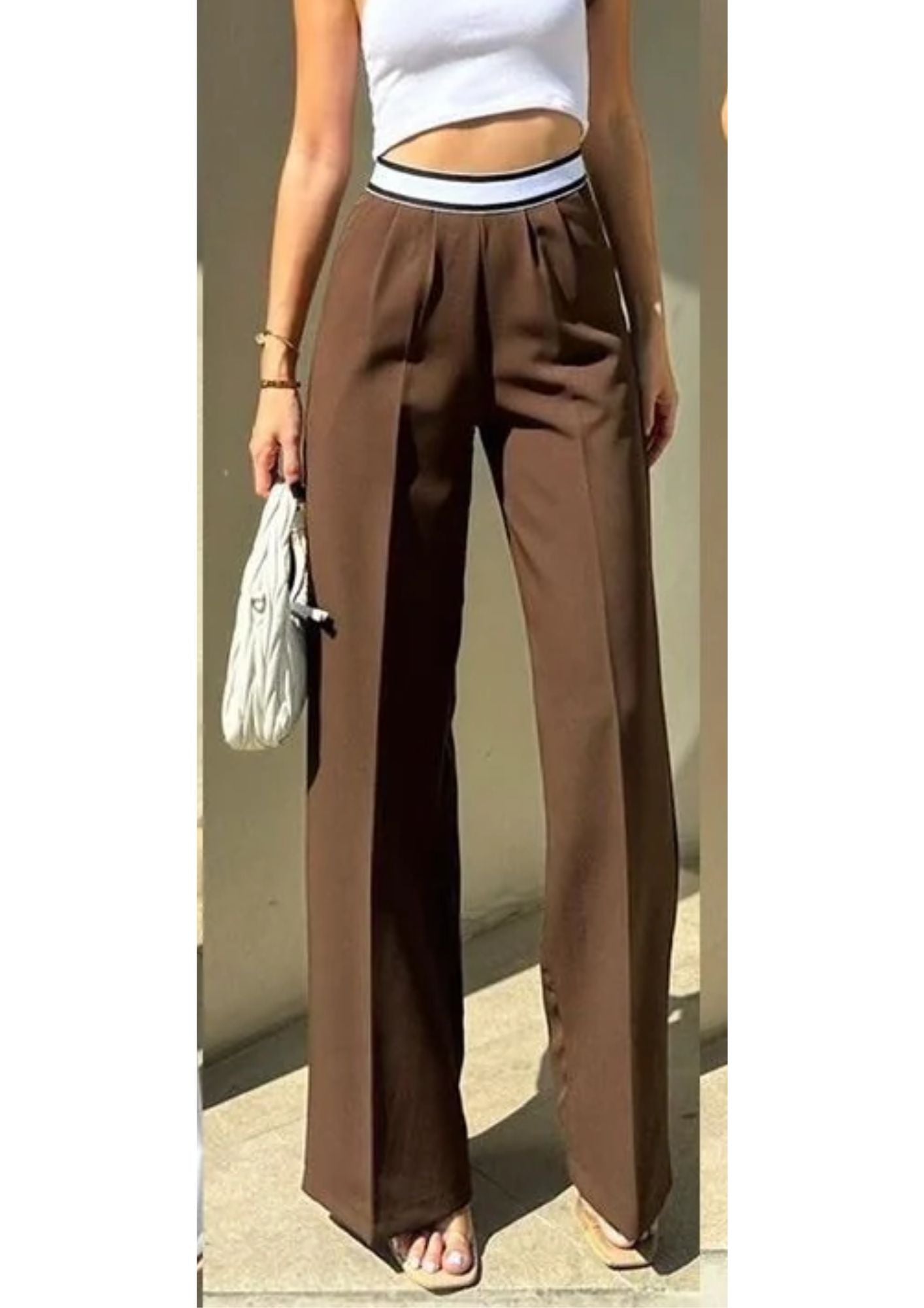 WAISTBAND BROWN FLARED TROUSER | De Novoo at Broadway