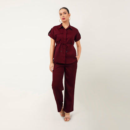 The Shirt-Pant Co-Ord - Maroon
