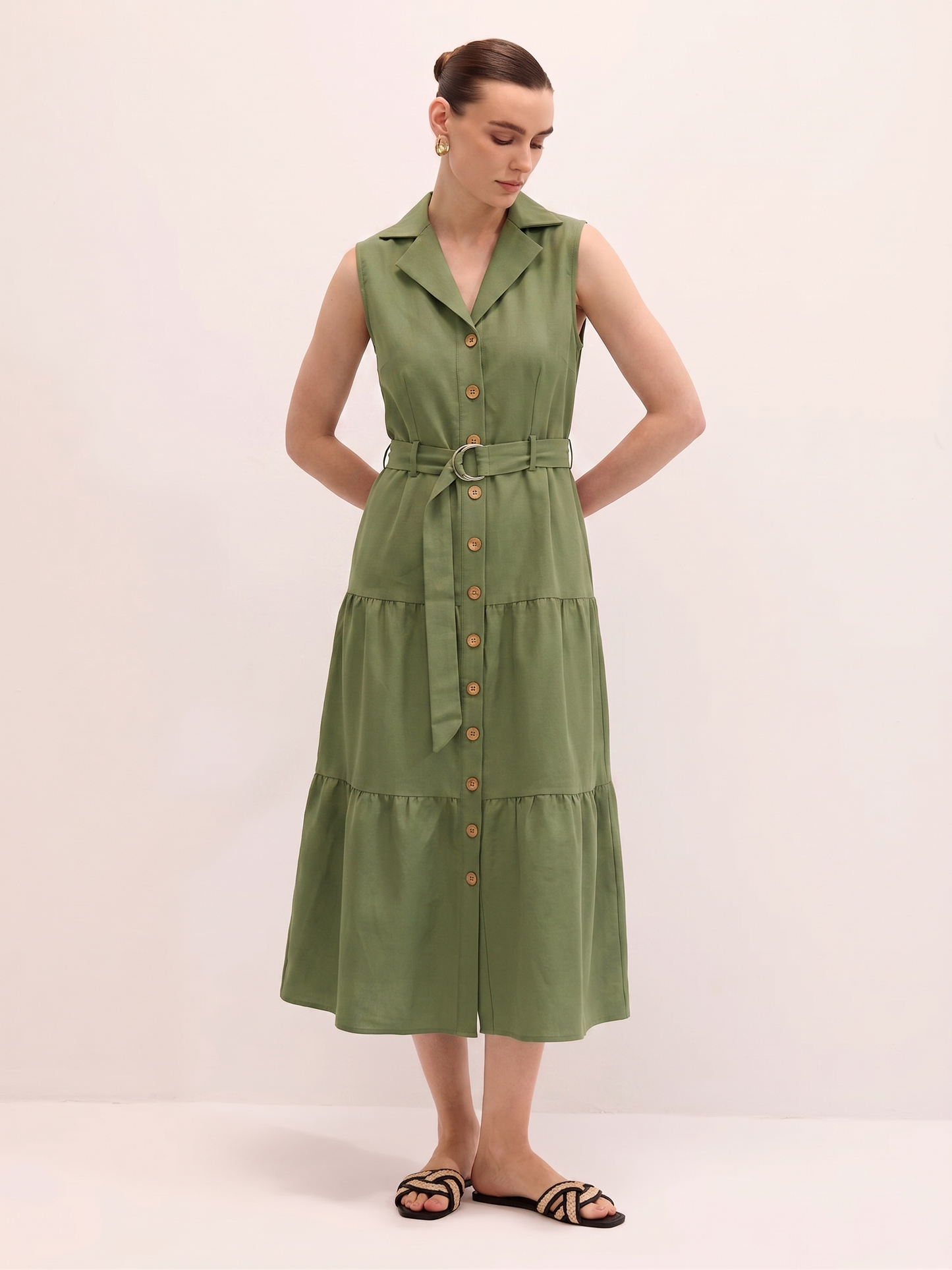 Tiered Shirt Dress - Olive