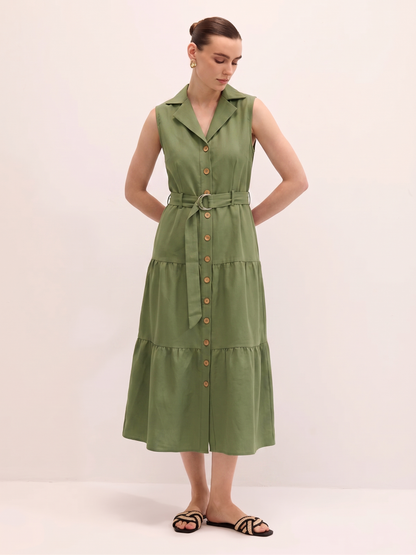Tiered Shirt Dress - Olive