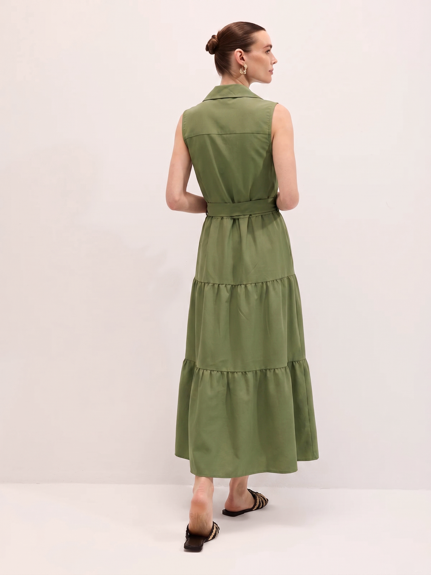 Tiered Shirt Dress - Olive