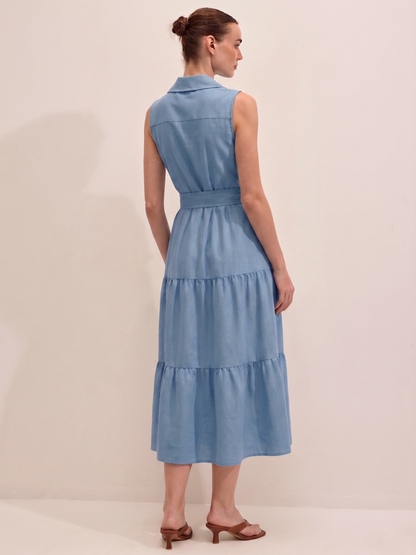 Tiered Shirt Dress - Sky Blue