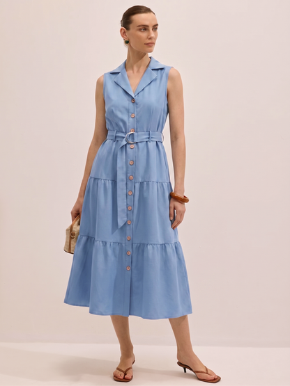 Tiered Shirt Dress - Sky Blue