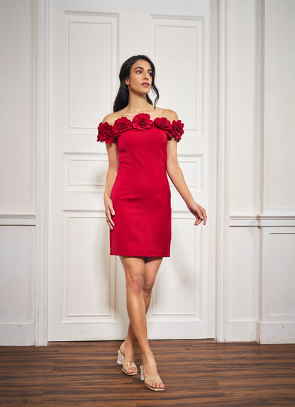 Red Rosette Off-Shoulder