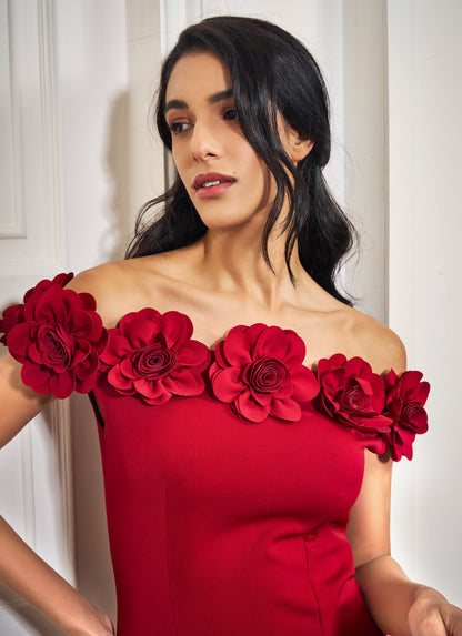 Red Rosette Off-Shoulder