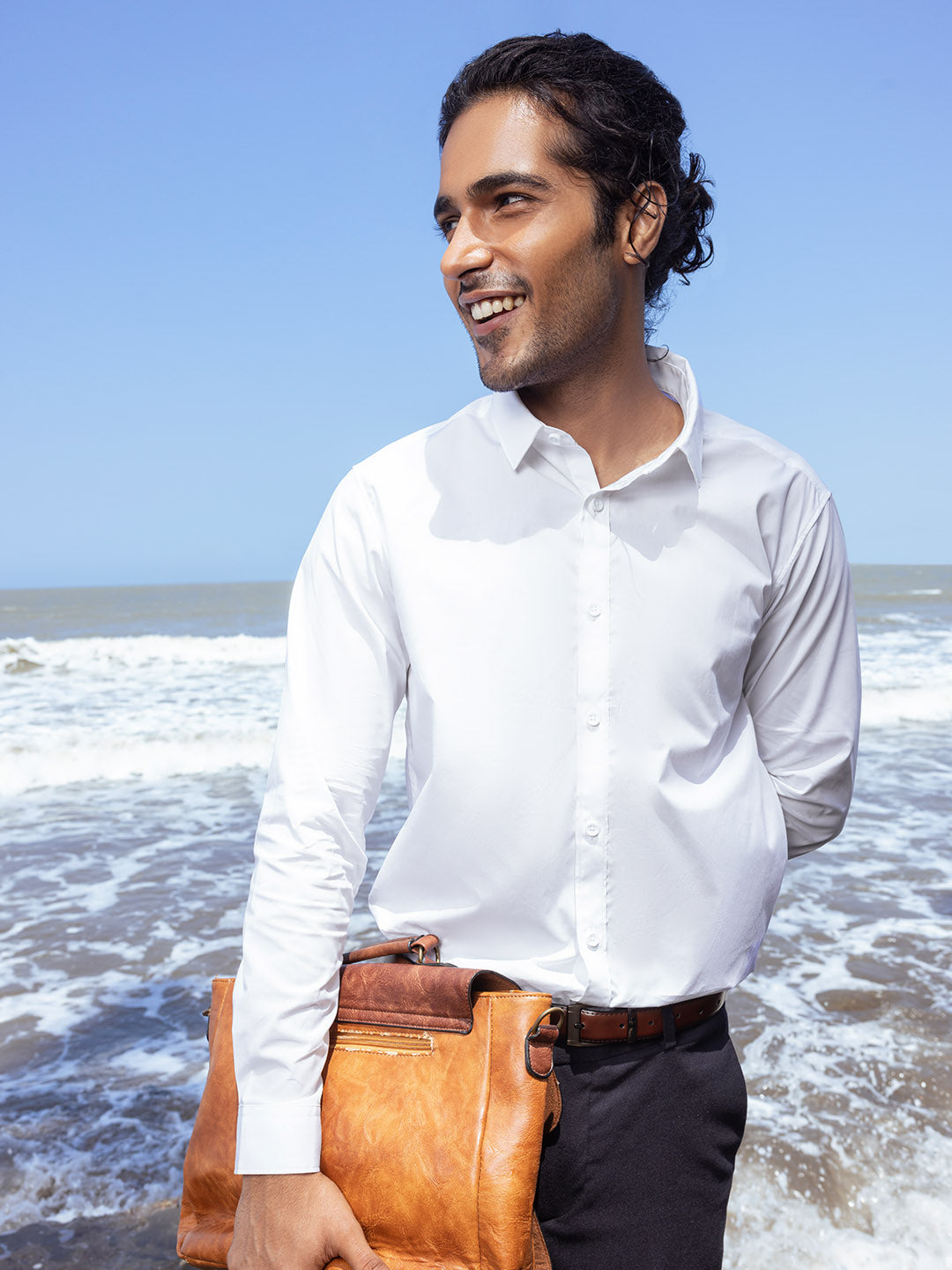 Wrinkle Free Premium Stretch White Shirt - Wave