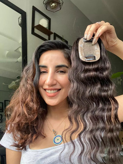 Au Naturel Wavy Curly Scalp Topper â Silk Base Hair Topper | Nish Hair