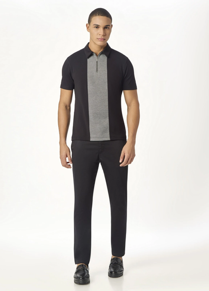 Black Zipper Polo For Men â€“ Twill Panel Edition