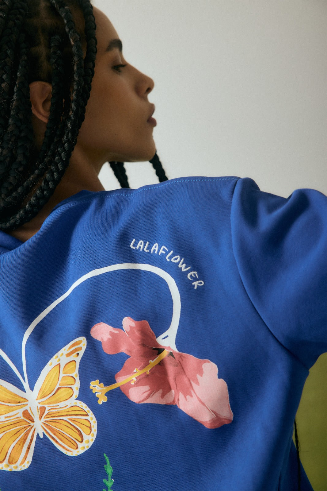 BLUE OVERSIZED T-SHIRT IN THE BUTTERFLY ANATOMY PRINT | LALAFLOWER at Broadway