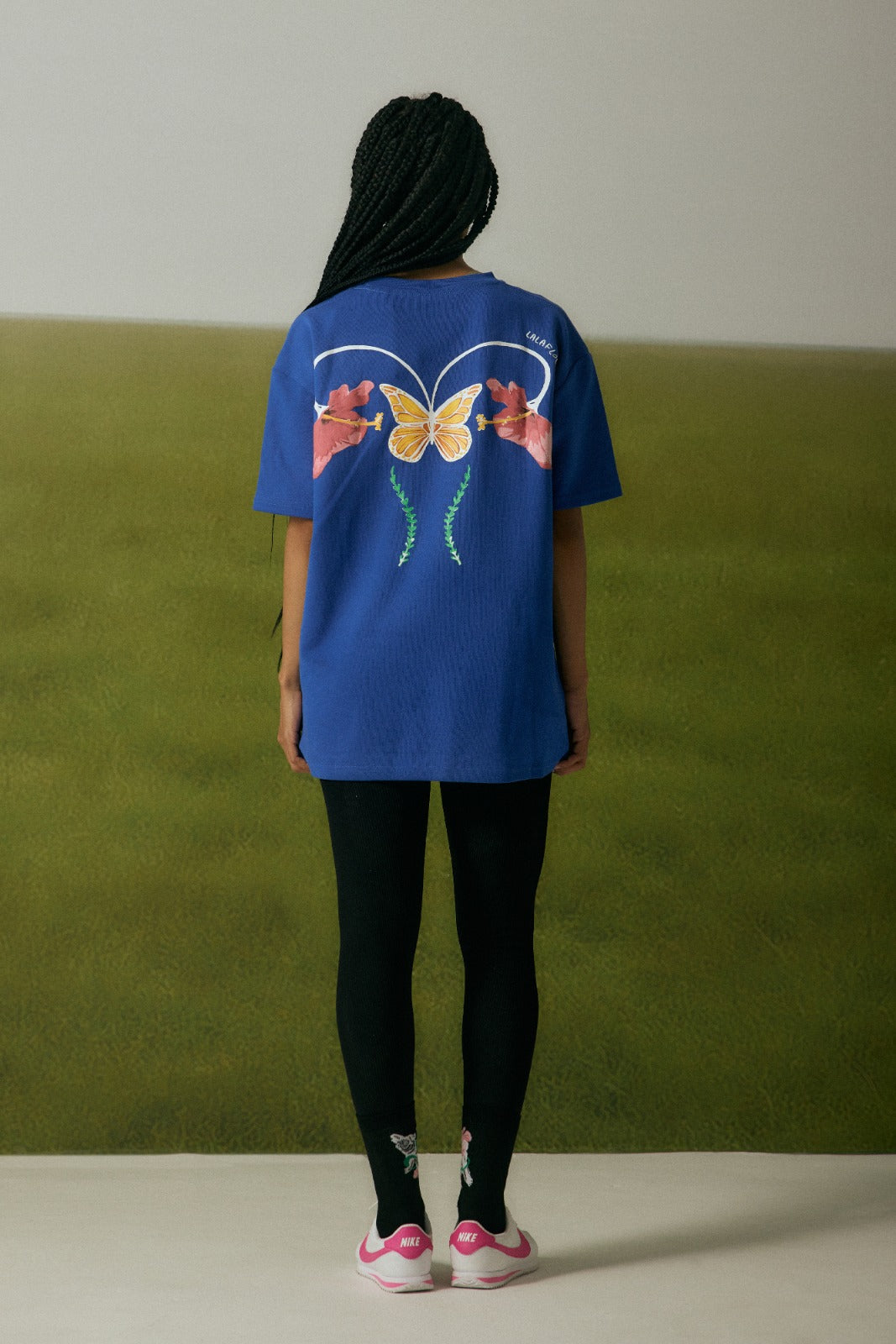 BLUE OVERSIZED T-SHIRT IN THE BUTTERFLY ANATOMY PRINT | LALAFLOWER at Broadway