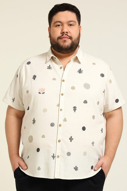 All over Embroidery Half-Sleeve Beige shirt